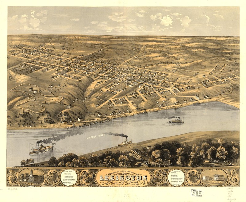 An artist's aerial view of Lexington only a few years after the war. Lexington was Missouri's fourth largest city at the time.