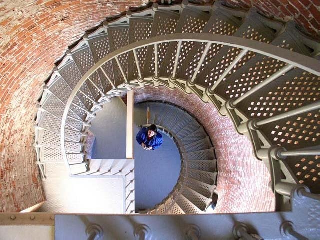 This is the inside of the Cape Blanco Lighthouse. Here the spinal stairs lead you to the top of the lighthouse that is 50 feet tall.