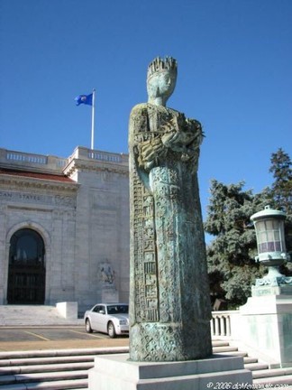 The Queen Isabella statue is located outside of the Organization of American States building. 