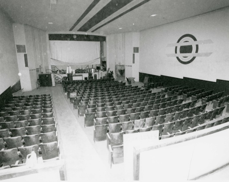 Auditorium in 2002, view to screen and stage in rear of building (Munoz et al.)