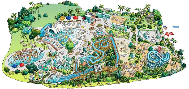 Overview of a map of the water park owned by Silver Springs called Wild Waters.