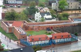 Aerial view of the partially reconstructed Fort Condé, which was originally built in 1720.