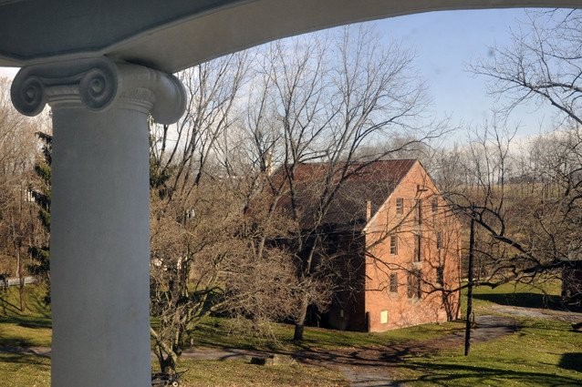 The grist mill as seen from the porch of the Donegal Mills mansion.