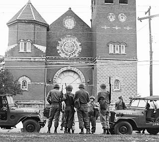 Marshalls protecting the church.