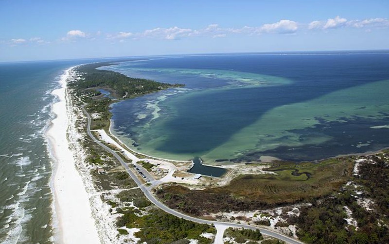 View of the Cape San Blas peninsula which contains the State Park at the northern tip. 