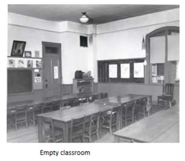 Empty classroom in Barnett Elementary, 1951