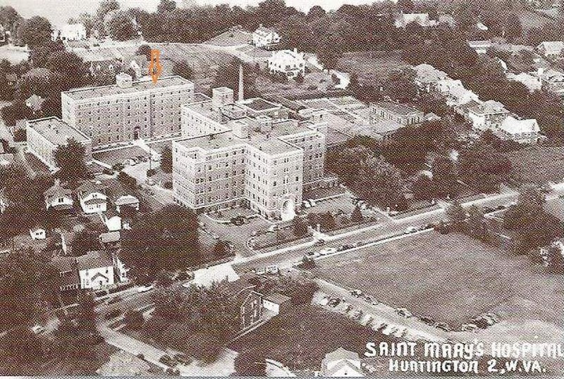 The aerial view of St. Mary's Hospital shows the St. Mary's School of Nursing located directly behind the hospital.6