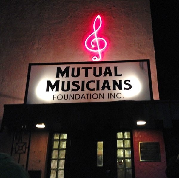 The welcoming sign to the Mutual Musicians' Foundation Incorporated 