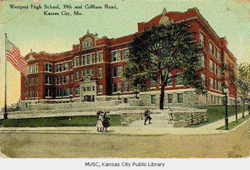 Postcard of Westport High School; Mrs. Sam Ray Postcard Collection (SC58) Kansas City Public Library.