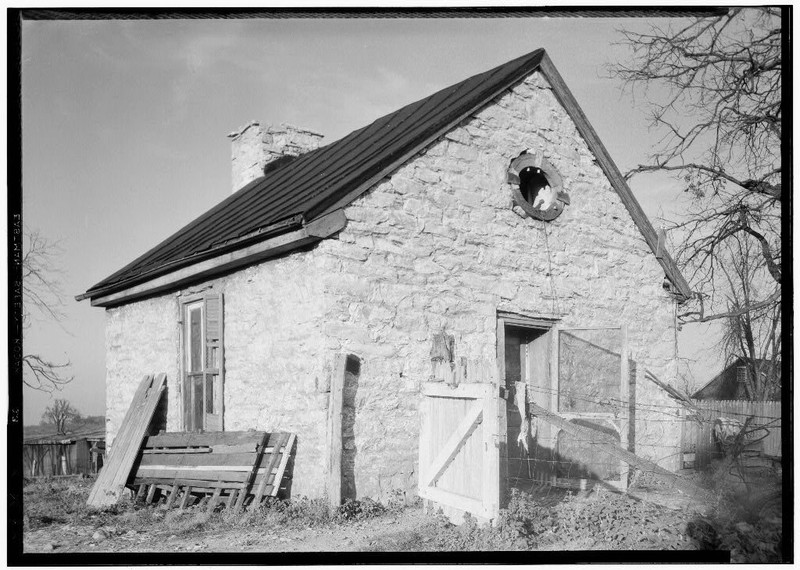 Taken in 1937, this stone structure was built by Richard Stephenson circa 1750-1760 and is listed individually on the Register of Historic places due to its age, historic use as office, and school house during the late 19th and early 20th century. 