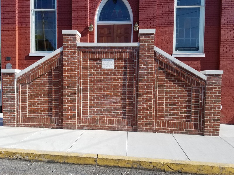 A close-up of the entrance steps that were rebuilt in 2017.