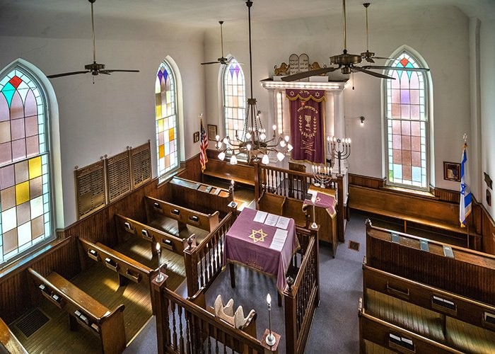 A view of the main worship room from the synagogue's balcony.  