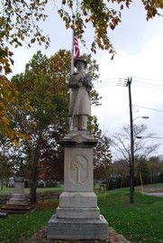 The Fort Mill Confederate Monument, depicting a Confederate Soldier and listing the names of many Fort Mill Confederate soldiers on the inscribed pedestal.