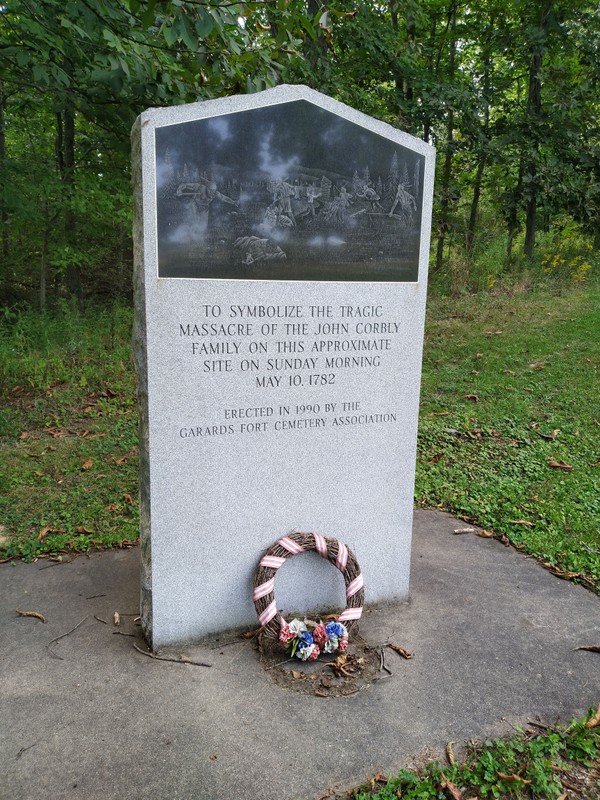 Memorial to the Corbly Family Massacre in the Garard's Fort Cemetery