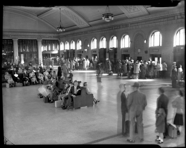 Passengers waiting in the concourse (1949)