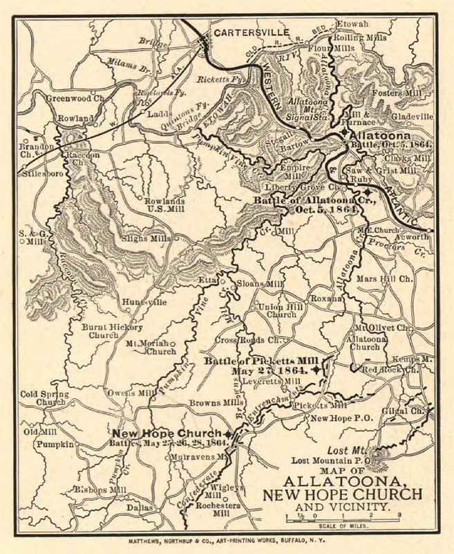 This is a map of Georgia specifically focused around Allatoona and the New Hope Church area.