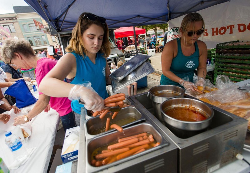 Hot dogs served at the Sam's Hot Dog Stand booth at the 14th Annual West Virginia Hot Dog Festival 