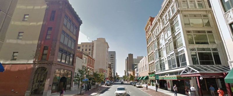 Looking down Market Street with the Seel Building on the left.