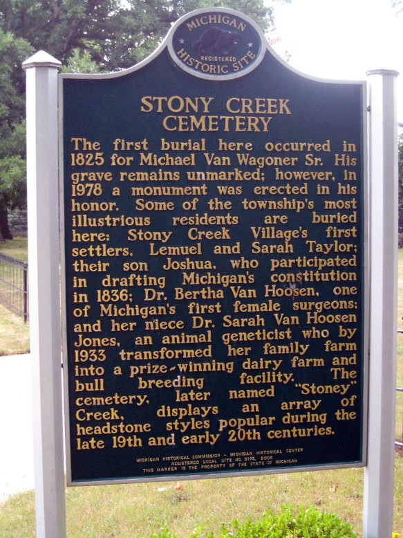 Stony Creek Cemetery, Michigan Historical Marker, side 1, 2020