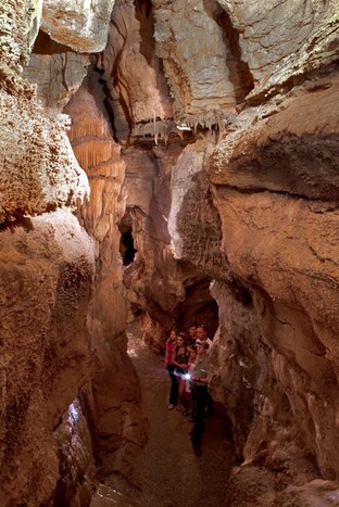 A family enjoys a guided tour of X-Cave