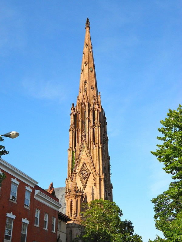 The spire of the First & Franklin Presbyterian Church