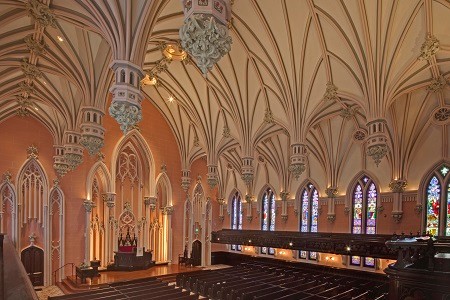 The addition of the central spire required additional support inside the church.