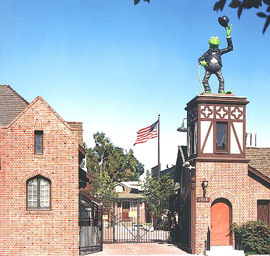 This is a modern-day glimpse of the Jim Henson Company. In the upper right corner, you can see the statue of Kermit the Frog wearing Chaplain's infamous "The Little Tramp" costume.
Source: http://www.seeing-stars.com/Studios/ChaplinStudios.shtml