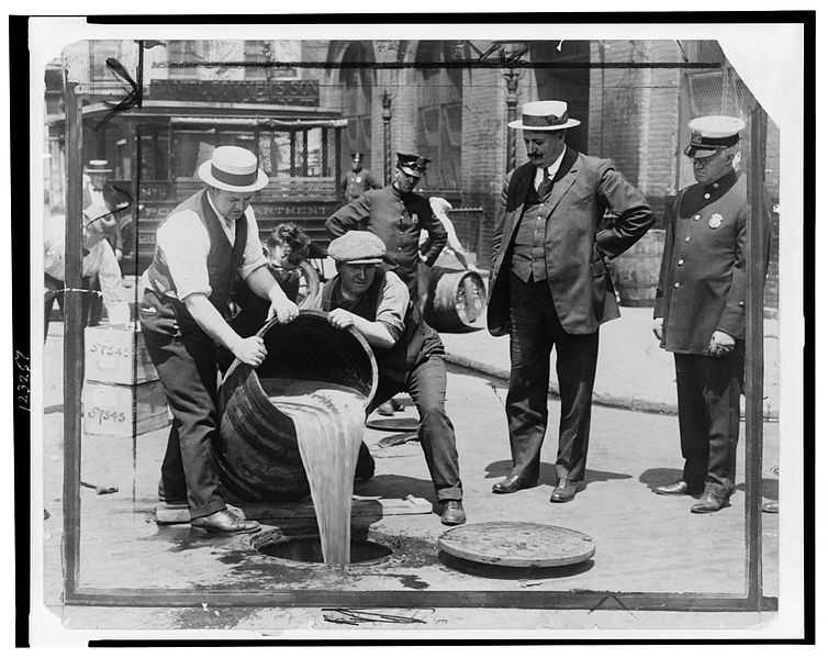 When prohibition was passed the police looked for illegal distillers and brewers across the cities in America. This photo is from Atlanta but the practice of dumping illegal alcohol in the sewers was a common practice across the state. 