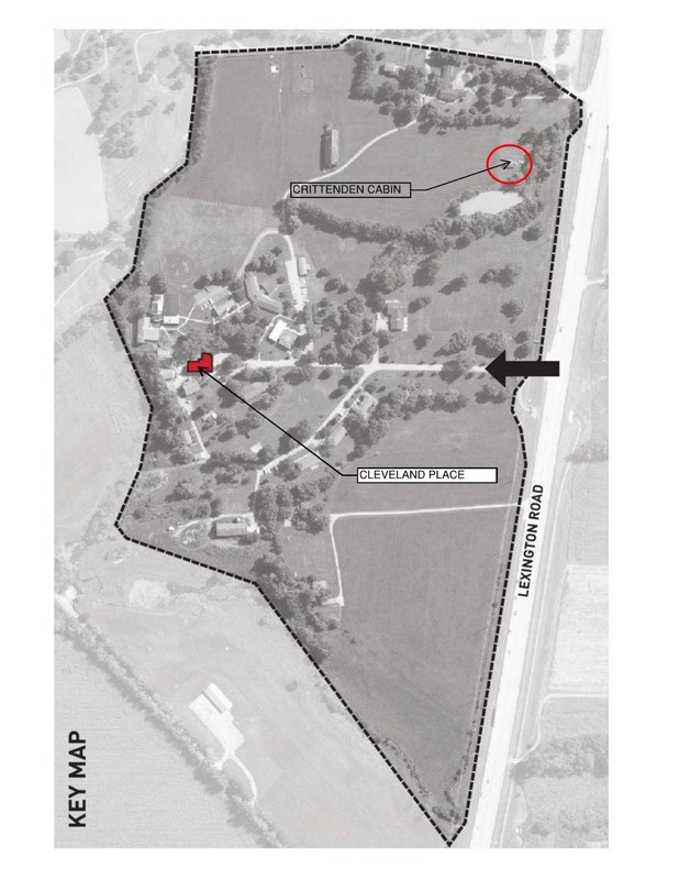 Cleveland Place Site Plan - Also showing relationship to Crittenden Cabin as currently relocated on site.