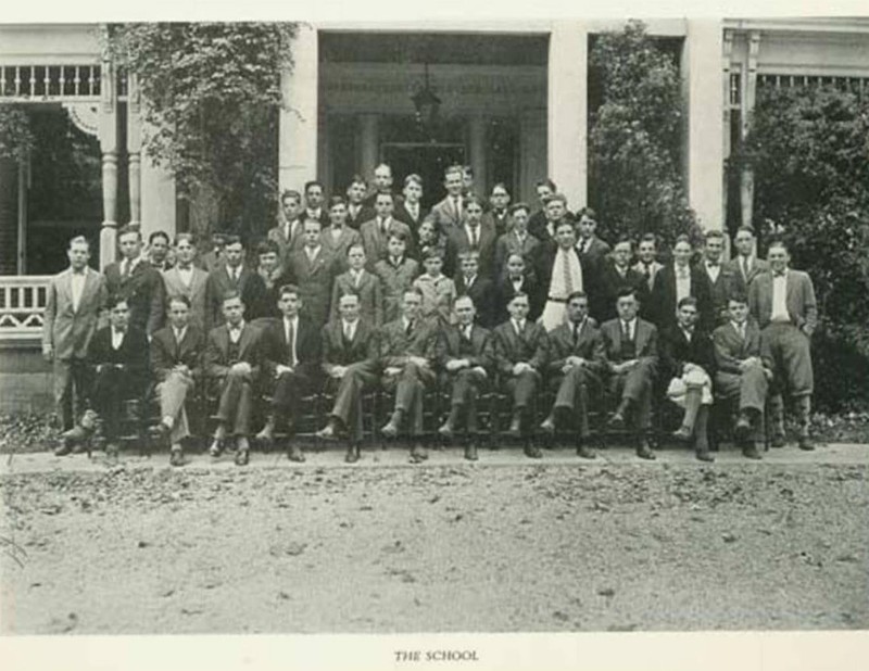 Historic Photo of Massie School Students and Faculty in front of Cleveland Place (Note decorative woodwork, no longer present on Porch) 1924