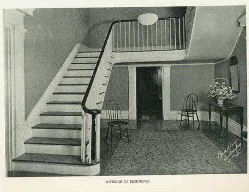 Historic Photo of Main Hall. Note: there is no doorway at stair landing. 1924.