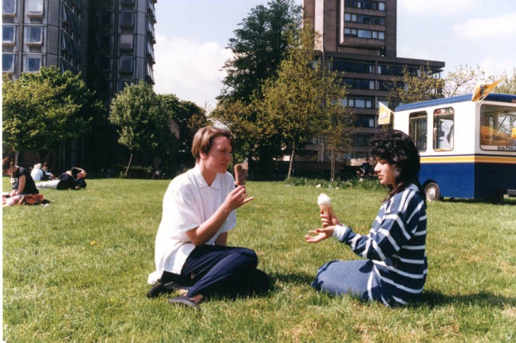 Students eating ice cream in Victoria Park, 1990s 