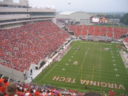 Lane Stadium upper stands; image by Campaigner444 at the English language Wikipedia, CC BY-SA 3.0, https://commons.wikimedia.org/w/index.php?curid=2507117