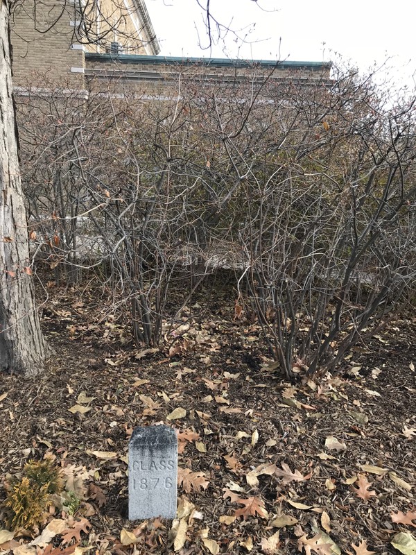 Memorial Hall grounds, Class of 1876 marker, 2017