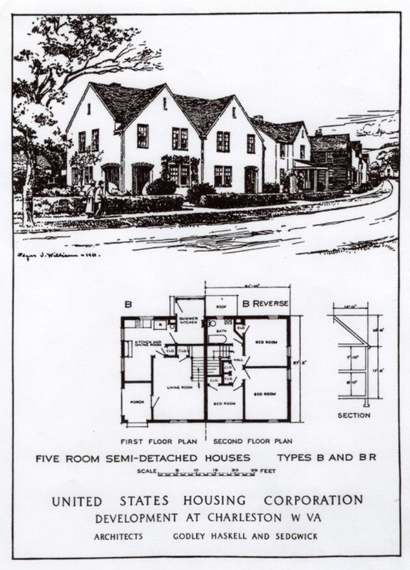 Schematic of a Type "B" home in the park. The Department of Labor report considered the homes to be "very well designed and the plans carefully worked out."