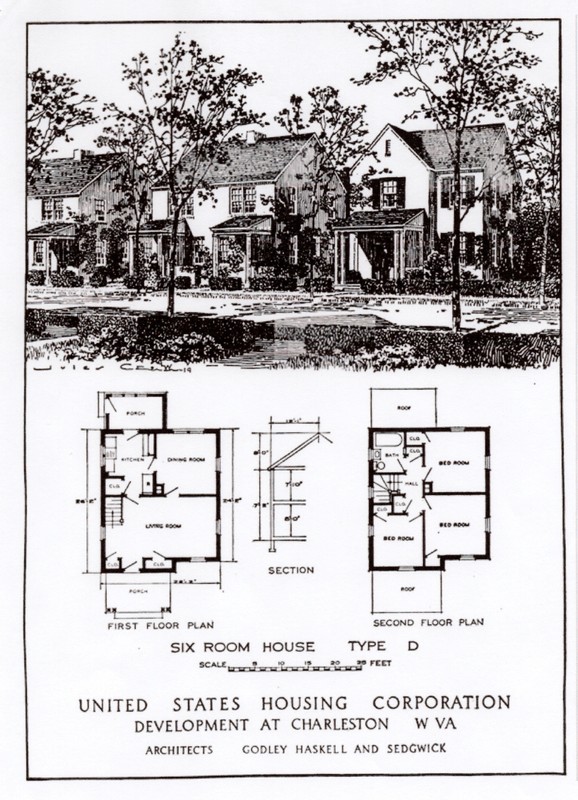 Schematic of a Type "D" home. Due to to cost, window blinds were not included with the homes--a fact important enough to be included in the Department of Labor's report in 1919.