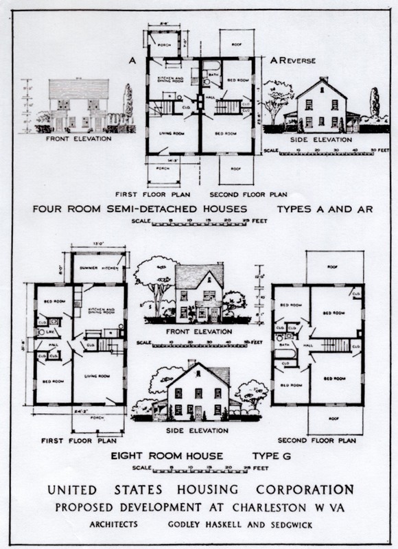 Type "G," the largest of the Armor Park homes with 8 rooms. Despite the many amenities of Armor Park, sewage was pumped directly out into the Kanawha River, a common waste disposal practice at the time.