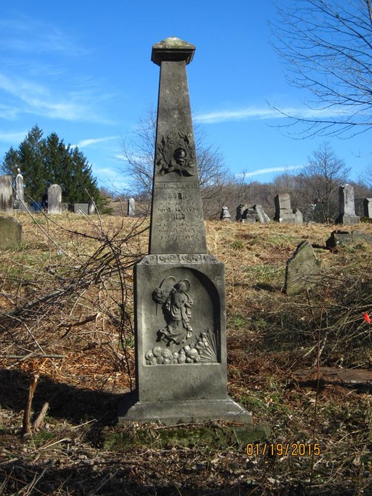 Monument to Lewis Maxwell, a prominent lawyer in West Union and founder of Weston and Jane Lew in West Virginia, at the Blockhouse Hill Cemetery