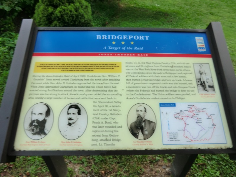 Historical marker in Bridgeport regarding the Jones-Imboden Raid.