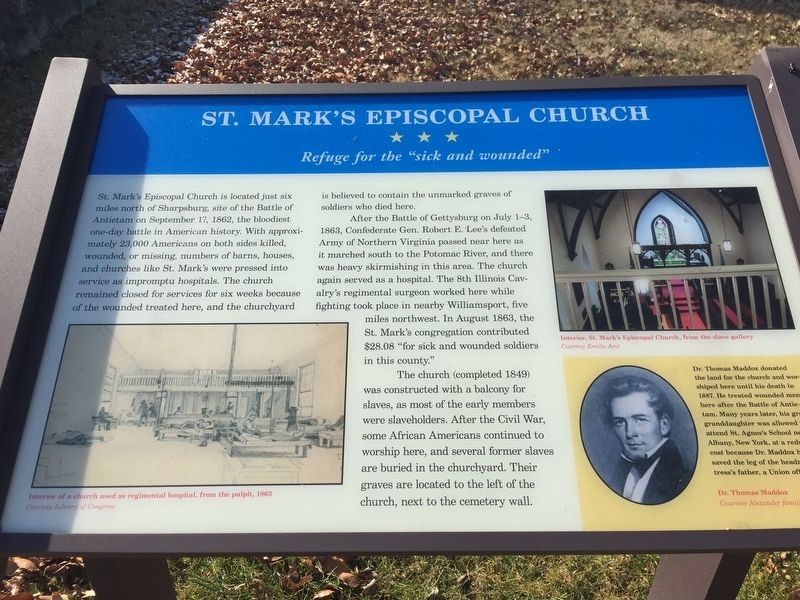 St. Mark's Episcopal Church Marker which tells how the Church served as a hospital during the Civil War