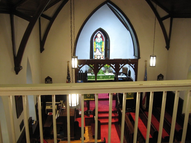 The interior of St. Mark's Church as seen today from the slave balcony. The Slave Balcony was added to the original plans and cost an additional $50.