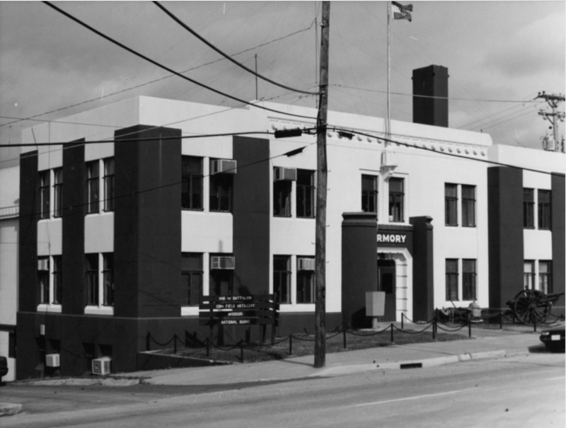 1993 photo of main facade of National Guard Armory from NRHP nomination (Weigers and Mitchell)