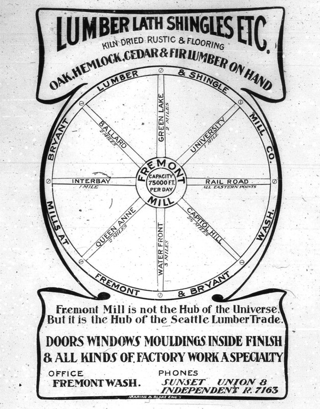 Lumber advertisement published in 1904, one of the earliest depictions of Fremont being at the center of everything.