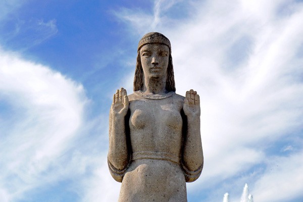 Nuestra Reina de Los Angeles (Queen of the Angels) was a statue created by Ada May Sharpless in 1904 and given as a gift to the city of Los Angeles in June of 1905. It is styled in the Art Deco fashion and made from concrete.