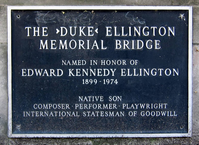 Plaque on the Duke Ellington Bridge honoring the musician, who was born in Washington, D.C. Wikimedia Commons. 