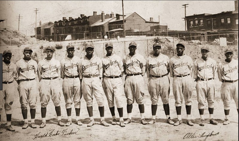 Some of the players of the Pittsburgh Crawfords at Ammon Field. 