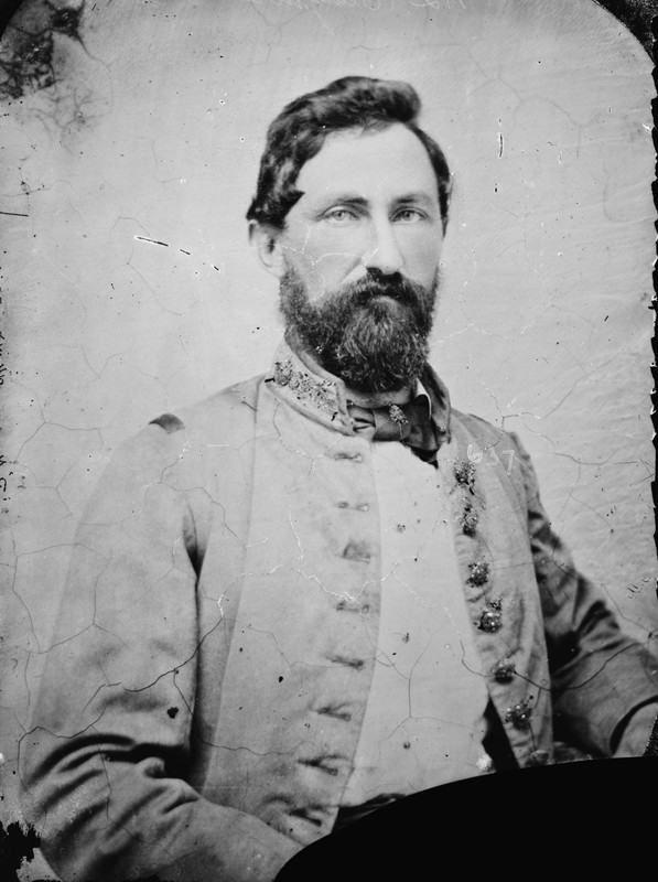 Confederate General William Cabell, who commanded Price's rearguard as it was pushed back from Independence to Rock Creek. Known as "Old Tige," he was captured a few days after Westport and spent the rest of the war a prisoner.