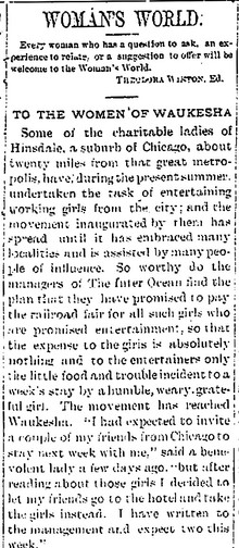 An article by Theodora Winton Youmans in the "Waukesha Freeman," August 16, 1888.