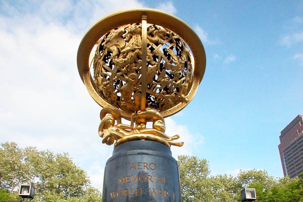 The bronze sphere is opposite the main entrance of the Franklin Institute and is dedicated to the aviators who died in World War I.