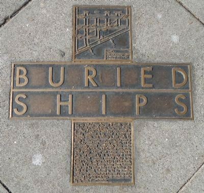 Buried Ships Historical Marker, placed in the sidewalk near The Embarcadero and Union Street